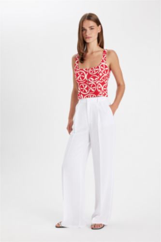 Wide Leg Geniş Paça Keten Karışımlı Kumaş Pantolon Yüksek Bel Cepli Piliseli Basic Düz Uzun Boy