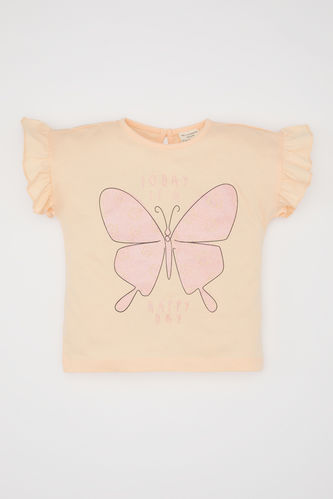 Baby Girl Butterfly Patterned Short Sleeve T-Shirt