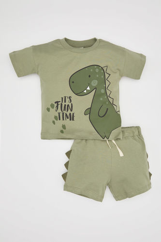Baby Boy Dinosaur Printed Cotton 2 Piece T-Shirt Shorts Set