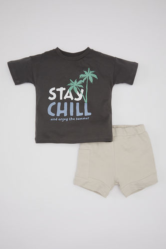 Baby Boy Slogan Printed Cotton T-Shirt Shorts 2 Piece Set