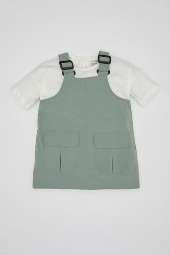 Kız Bebek Paraşüt Elbise Kısa Kollu Tişört 2'li Takım