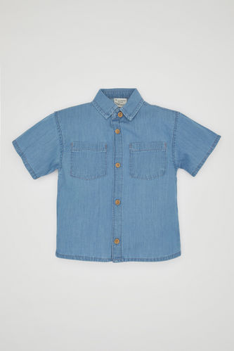 Джинсовая рубашка с коротким рукавом для малышей мальчиков
