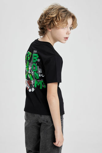 Erkek Çocuk Minecraft Bisiklet Yaka Kısa Kollu Tişört