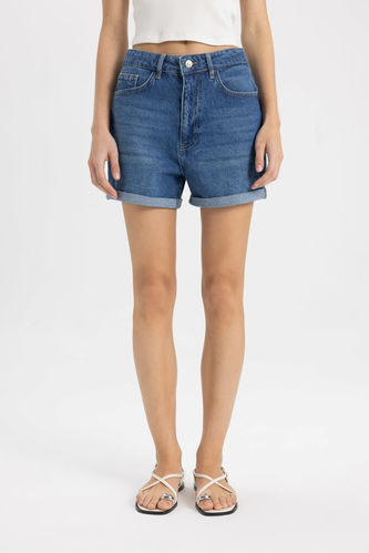 Short Jean Coupe Mom Taille Haute