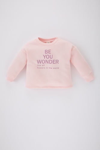 Baby Girl Crew Neck Slogan Printed Sweatshirt