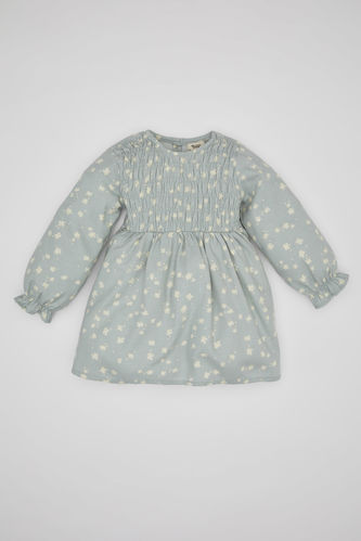 Baby Girl Floral Long Sleeve Twill Dress