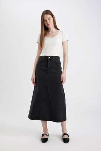 Long Fit Jean Skirt
