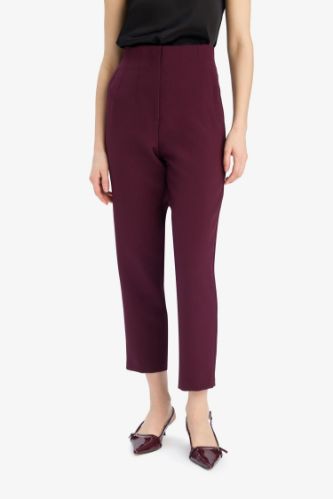Carrot Fit Crop Klasik Kumaş Pantolon Fermuarlı Yüksek Bel Basic Düz Dar Paça