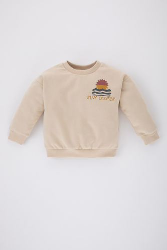 Baby Boy Printed Crew Neck Soft Fuzzy Sweatshirt
