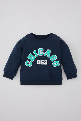 Baby Boy Crew Neck Slogan Printed Soft Lined Sweatshirt