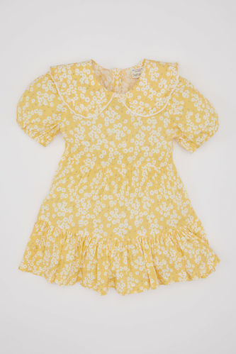 Baby Girl Floral Short Sleeve Crinkle Viscose Dress