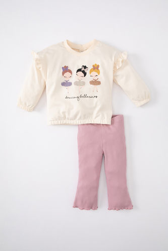 Baby Girl Ballerina Printed Cotton T-Shirt Leggings 2 Piece Set