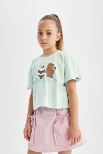 Kız Çocuk We Bare Bears Bisiklet Yaka Kısa Kollu Tişört