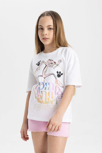 Kız Çocuk Pink Panther Oversize Fit Kısa Kollu Tişört