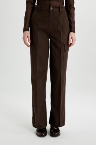 Gabardin Pantolon Wide Leg Geniş Bol Paça Kargo Cepli Yüksek Bel Basic Düz Uzun Boy