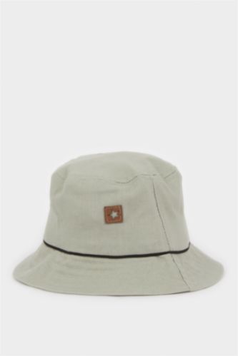 Erkek Bebek Petrol Keten Karışımlı Baskılı Bucket Şapka Erkek Bebek