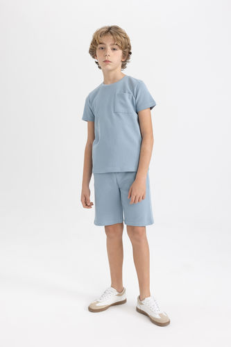Boy Waffle Short Sleeve Pajama Set with Shorts