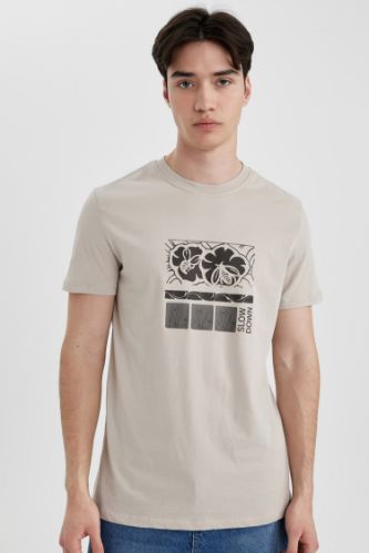 Slim Fit Crew Neck Printed Short Sleeve T-Shirt