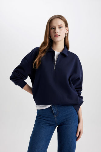 Relax Fit Polo Neck Thick Sweatshirt