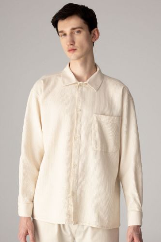 Oversize Geniş Kalıp Polo Yaka Waffle Uzun Kollu Gömlek