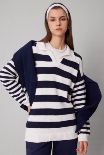 Regular Fit Çizgili Polo Yaka Tişört Tunik