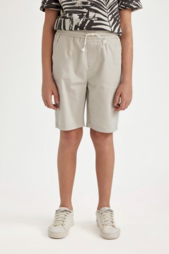 Erkek Çocuk Basic Düz Beli Lastikli Cepli Gabardin Şort