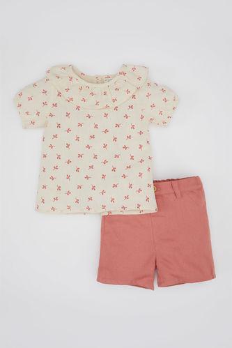 Baby Girl Floral Crinkle Blouse Shorts 2 Piece Set