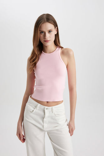 Fitted Halter Collar Crop Top