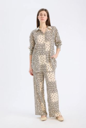 Regular Fit Şal Desenli Viskon Plaj Pantolonu-Fall in Love