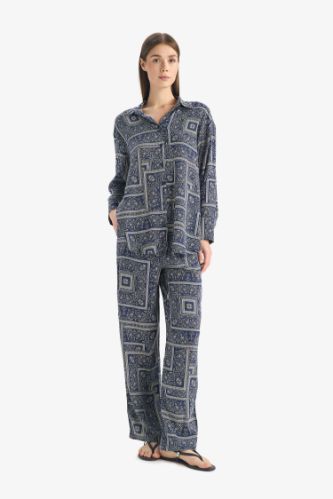 Regular Fit Şal Desenli Viskon Plaj Pantolonu-Fall in Love