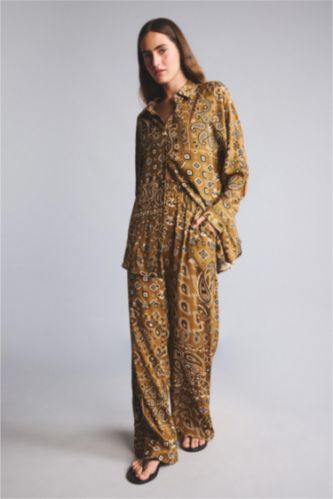 WOMAN Camel Regular Fit Paisley Patterned Viscose Beachwear