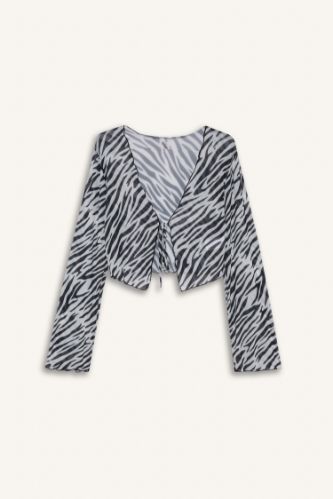 Zebra Desenli Tül Plaj Bolerosu-Fall in Love