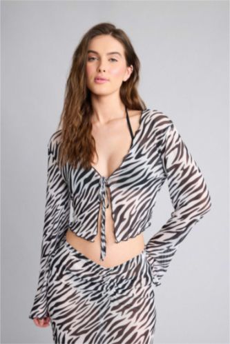 WOMAN Black Fall in Love Zebra Print Tulle Beach Bolero