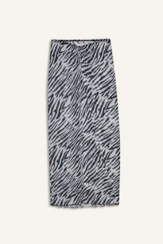 Regular Fit Zebra Desenli Tül Plaj Eteği-Fall in Love