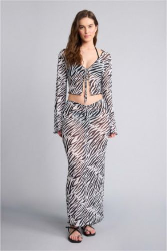 WOMAN Black Fall in Love Regular Fit Zebra Print Tulle Beach Skirt