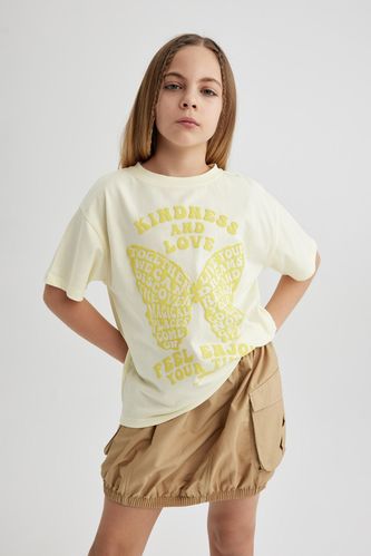Kız Çocuk Oversize Fit Baskılı Kısa Kollu Tişört
