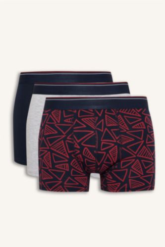 Erkek Lacivert Regular Fıt Baskılı 3'lü Boxer
