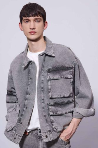 MAN Grey Oversize Fit Denim Jacket