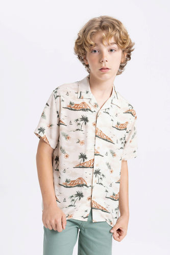Erkek Çocuk Desenli Polo Yaka Viskon Kısa Kollu Gömlek