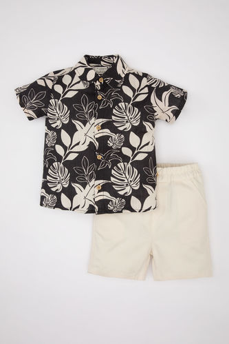 Baby Boy Palm Patterned Shirt and Shorts 2 Piece Set