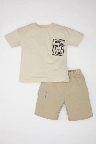 Erkek Bebek Palmiye Baskılı Kısa Kollu Tişört Şort 2'li Takım