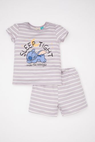 Kız Bebek Disney Lilo & Stitch Pijama Takımı Penye Kısa Kollu Üst Şort