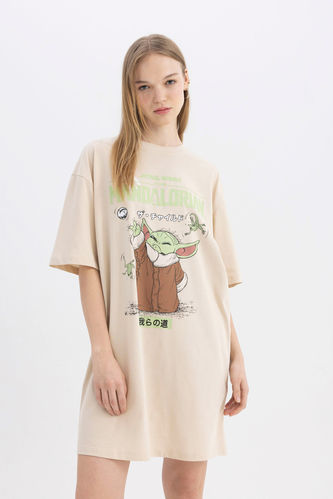 Star Wars-Mandalorian Crew Neck Printed Cotton Mini T-Shirt Dress