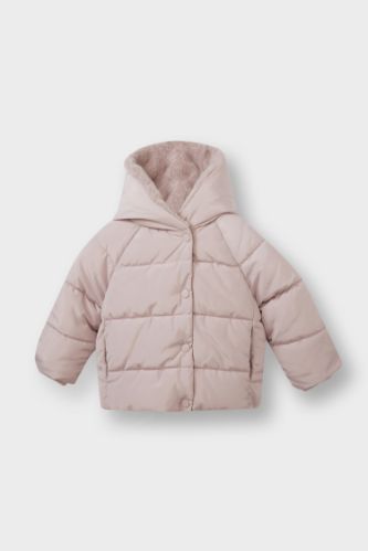 Baby Girl Hooded Faux Fur Lined Puffer Jacket