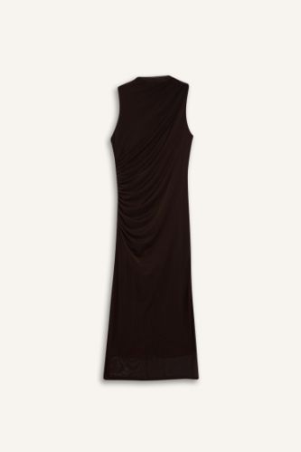 Bodycon Vücudu Saran Yarım Balıkçı Yaka Basic Düz Tül Kolsuz Maxi Abiye Elbise