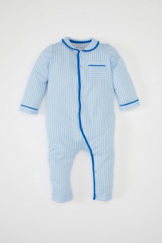 Erkek Bebek Çizgili Penye Uzun Kollu Pijama Tulum