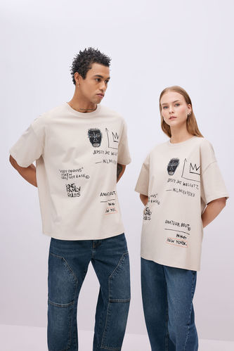 T-Shirt Oversize Imprimé Dos Jean Michel Basquiat Unisexe Col Rond à Manches Courtes