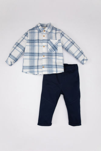 Erkek Bebek Kareli Twill Gömlek Pantolon 2'li Takım