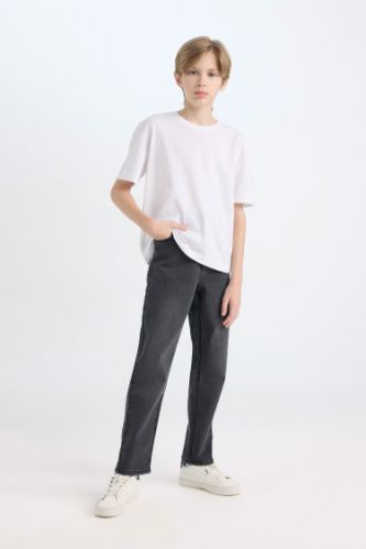 Erkek Çocuk Loose Fit Düz Paça Cepli Basic Düz Jean Pantolon