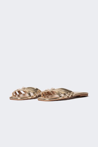 WOMAN Altın Woman Flat Sole Slip On Faux Leather Slippers